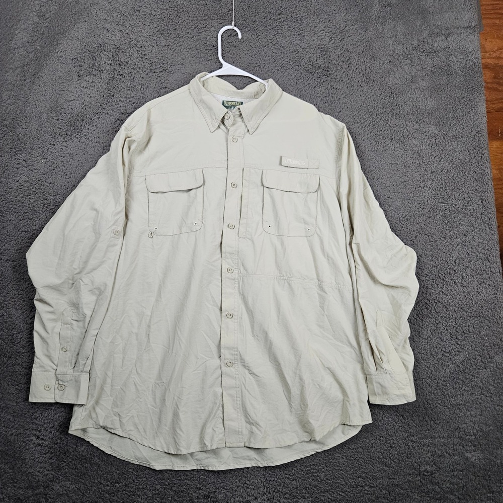 Outdoor Life XXL Fishing Shirt Long Sleeve Button‎ Up Beige Travel
